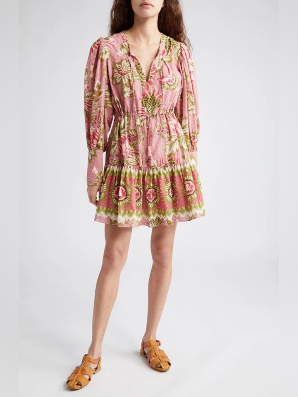 NWT FARM Rio Pink and Green Floral Tiered Mini Dress Sz XS